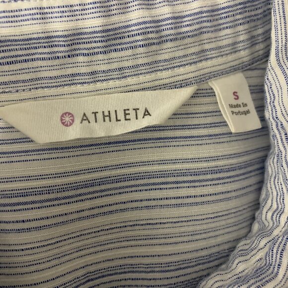 Athleta Blue White Striped Button Down Shirt Small Long Sleeve Preppy - Picture 4 of 5